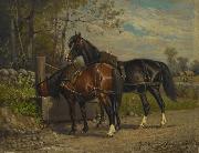 Two Horses at a Wayside Trough unknow artist